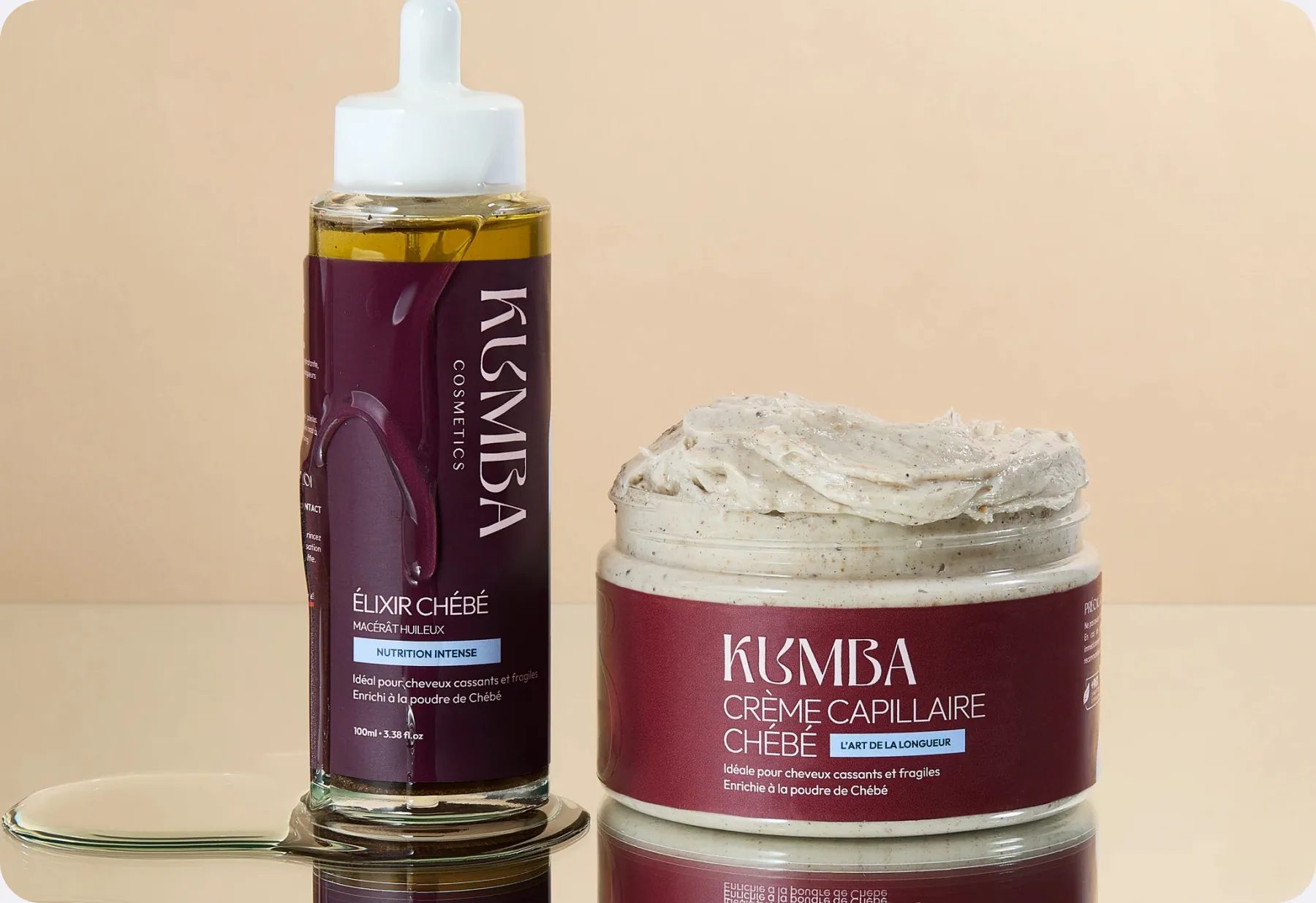 Packaging Kumba : élixir chébé et crème capillaire