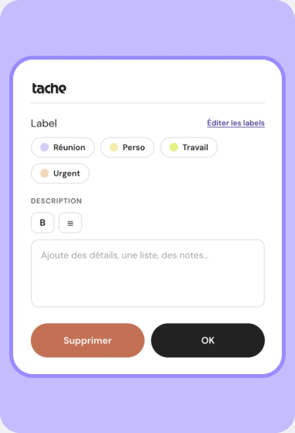 Nagi : modale de tâche